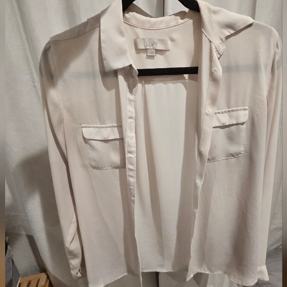 LOFT Cream Button-Up Blouse